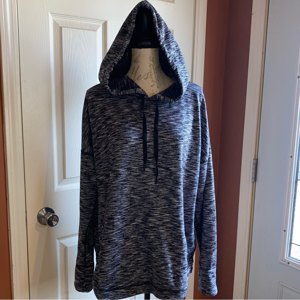 GapFit SpaceDye Hoodie Kangaroo Pocket Fleece Lined Black White XL Activewear